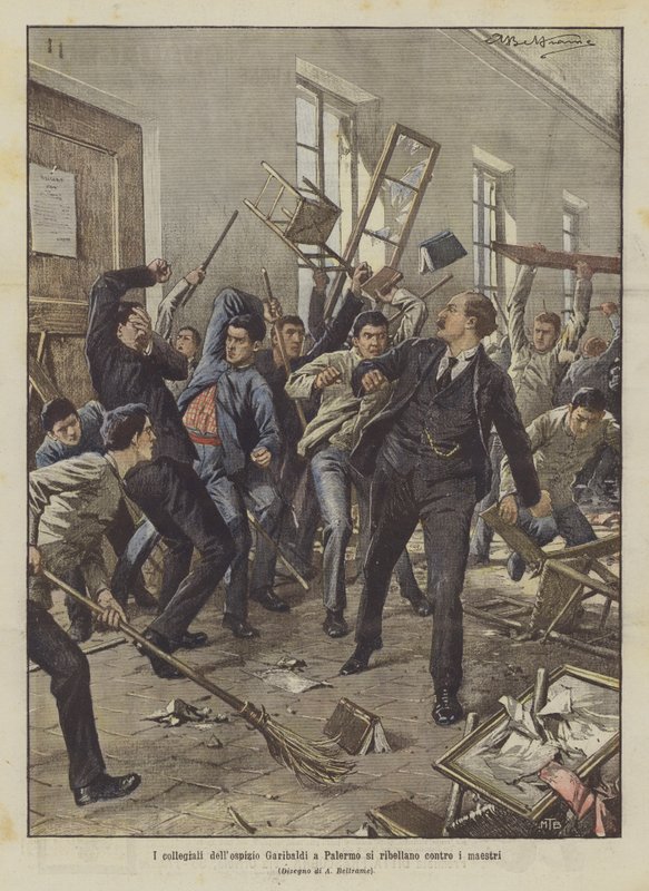 O colegiado do hospício Garibaldi em Palermo se rebelar contra os mestres de Achille Beltrame