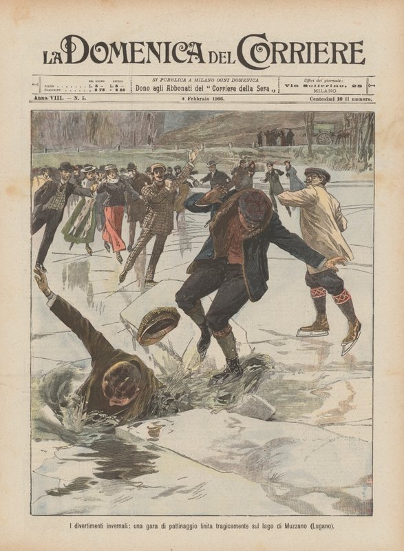 Diversões de inverno, uma competição de skate que terminou tragicamente no Lago Muzzano (Lugano) de Achille Beltrame