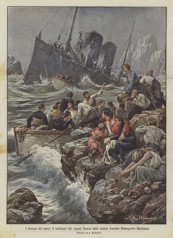 Os dramas do mar, o naufrágio do vapor Tamise da empresa francesa Messageries Maritimes de Achille Beltrame