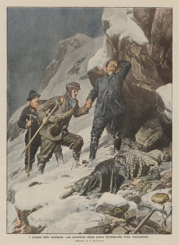 Os dramas da montanha, uma subida alpina perto de Bardonecchia terminou tragicamente de Achille Beltrame