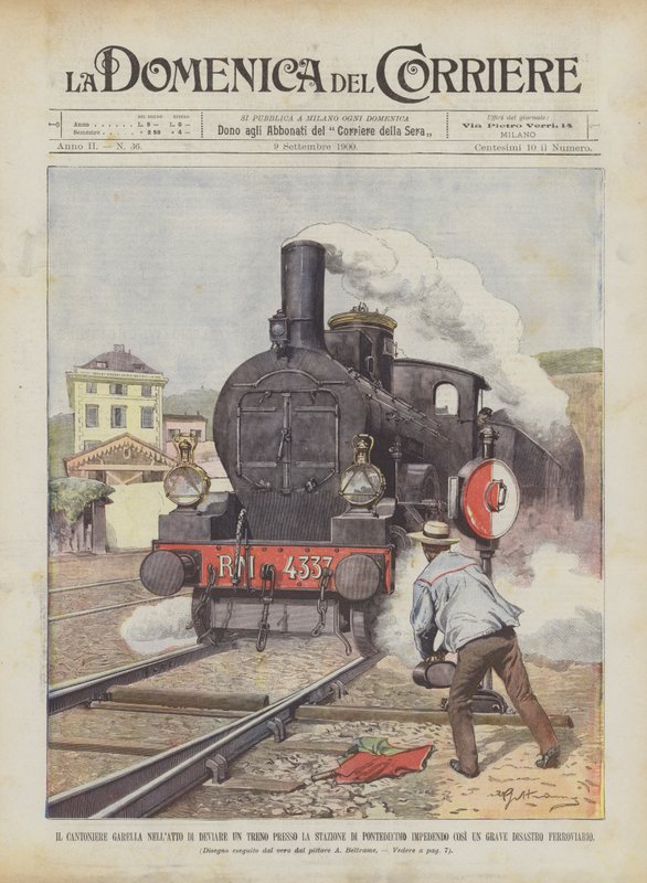 O cantor Garella no ato de desviar um trem na estação Pontedecimo, impedindo de Achille Beltrame