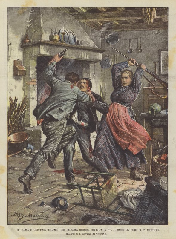 O drama da Costa-Piana (Chiavari), um camponês corajoso que salva a vida de seu marido de Achille Beltrame
