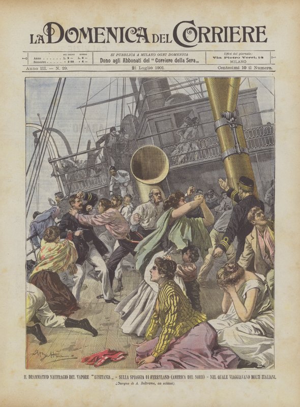 O Naufrágio Dramático do Navio Lusitania, na Praia Ferryland (América do Norte) de Achille Beltrame