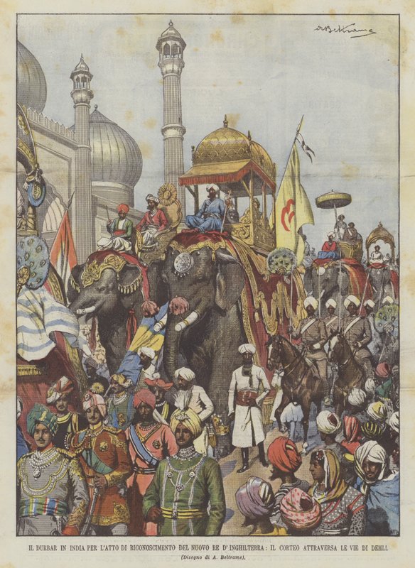 O Durbar na Índia para o reconhecimento do Novo Rei da Inglaterra, o corteo atravessa as ruas de Dehli de Achille Beltrame