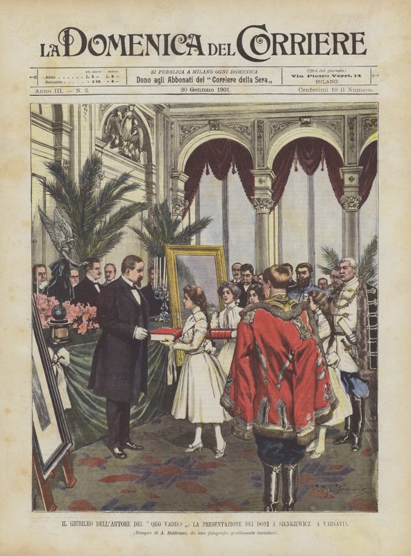 O Jubileu do Autor Del Quo Vadis , A apresentação dos presentes em Sienkiewicz em Varsóvia de Achille Beltrame