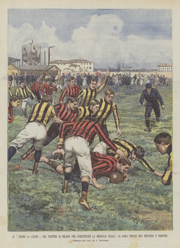 O Jogo De Futebol No Trotador De Milão Para Ganhar A Medalha Real, A Competição Final Entre Milanesi E Torinesi de Achille Beltrame