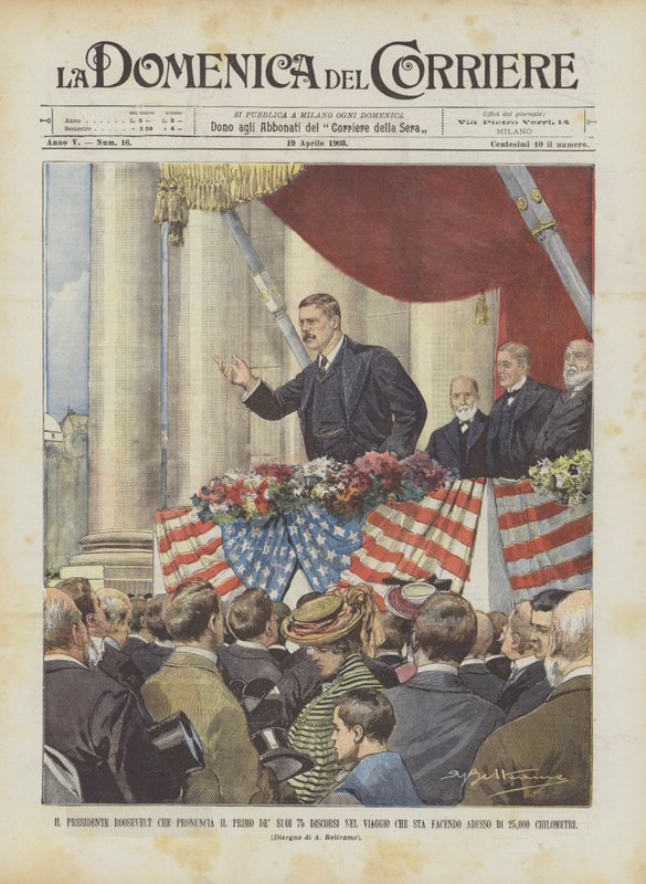 Presidente Roosevelt que pronuncie o primeiro de seus 75 discursos na jornada que ele está fazendo de Achille Beltrame