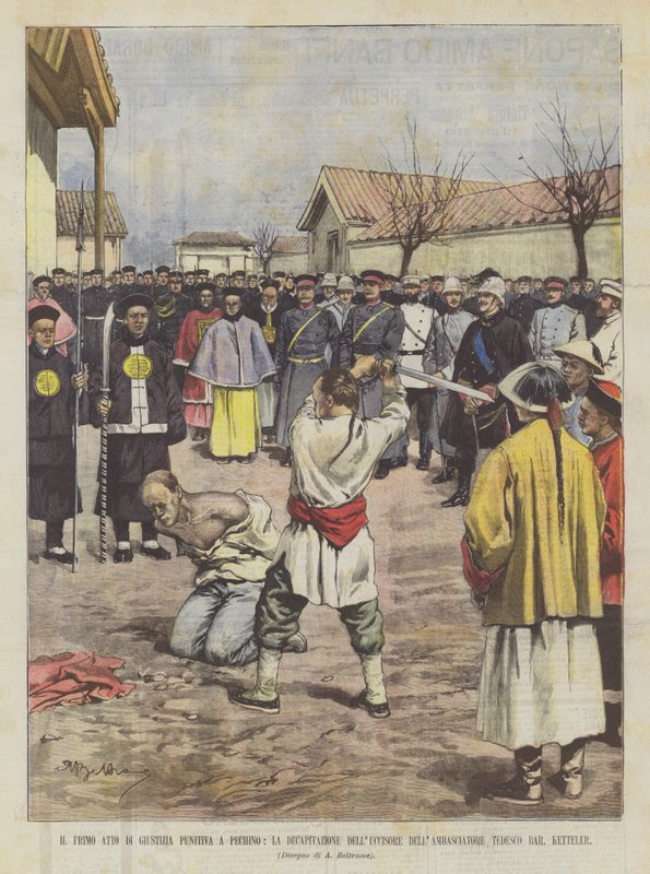 O primeiro ato de justiça punitiva em Pequim, a decapitação do embaixador do embaixador de Achille Beltrame
