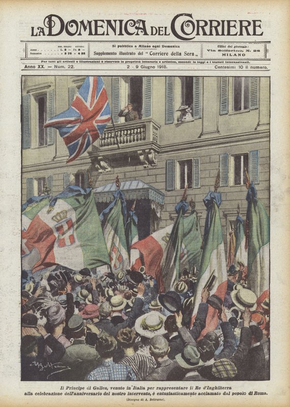 O Príncipe de Gales, que veio para a Itália para representar o rei da Inglaterra na celebração de Achille Beltrame