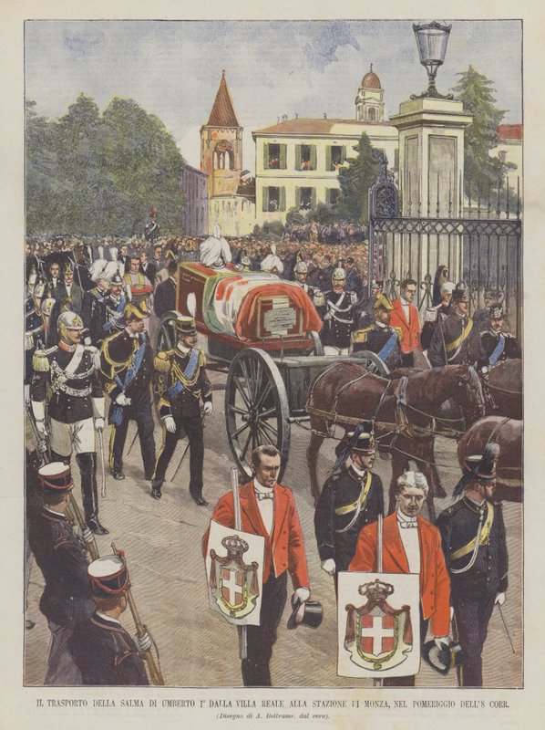 O Transporte da Salma de Umberto I da Villa Reale para a Estação Monza, na tarde do dia 8 de Corr de Achille Beltrame