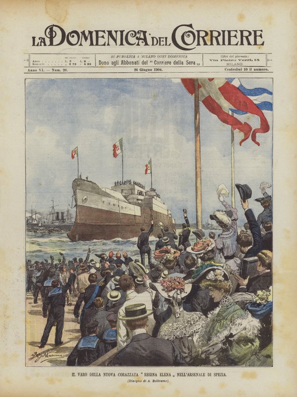 O lançamento do novo navio de guerra Regina Elena NellArsenale Di Spezia de Achille Beltrame
