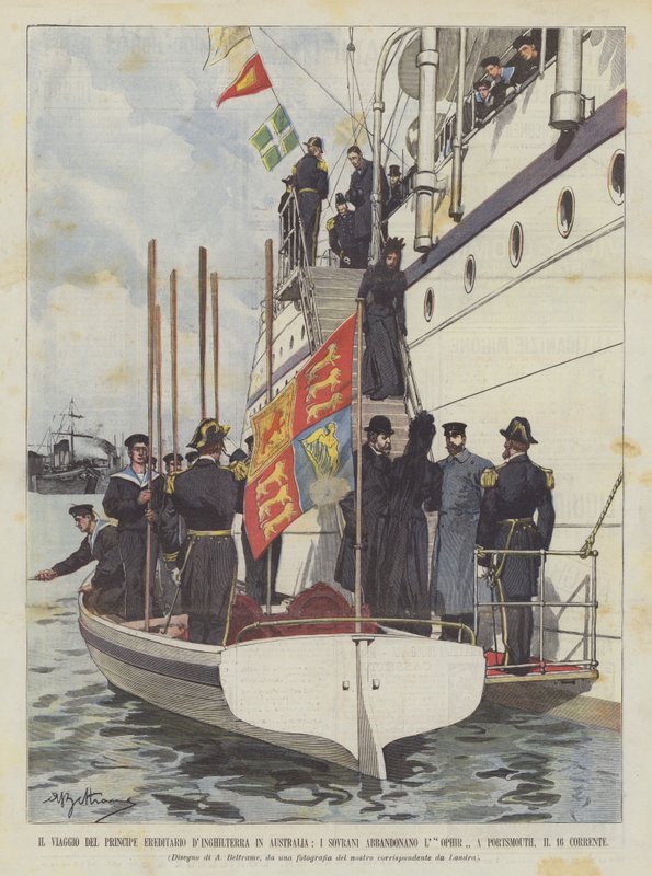 A jornada do príncipe herdeiro da Inglaterra para a Austrália, os soberanos abandonam LOPHIR de Achille Beltrame