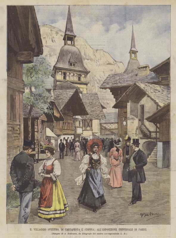 A aldeia suíça, Di Cartapesta e Stoppia, na Exposição Universal de Paris de Achille Beltrame