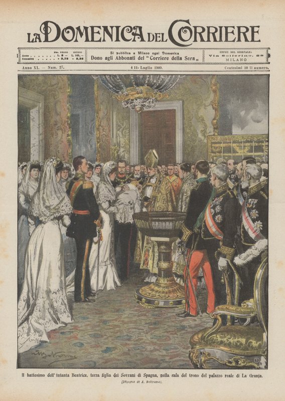 O batismo da infanta Beatriz, terceira filha dos soberanos da Espanha, na sala do trono da de Achille Beltrame