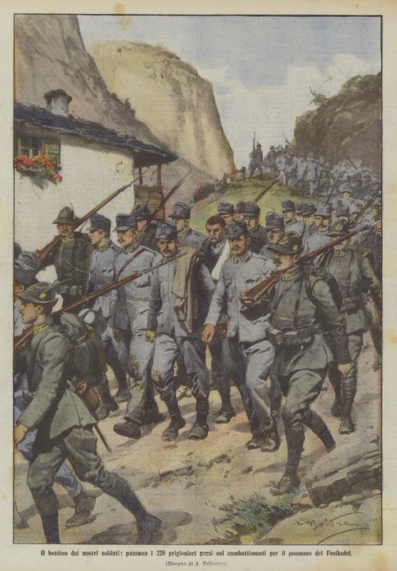 O saque de nossos soldados, passar os 220 prisioneiros tomados em luta pela posse do Freikofel de Achille Beltrame
