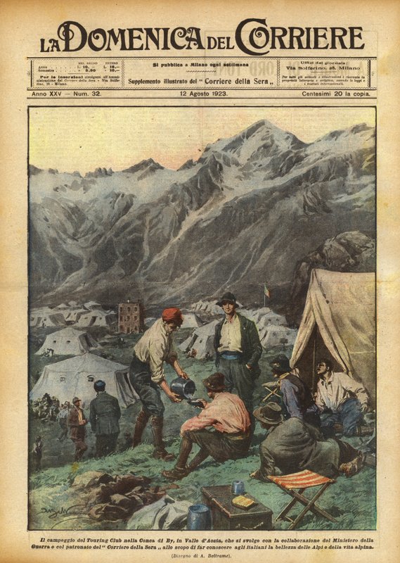 O acampamento Touring Club na Conca di By, no Vale de Aosta, que acontece com de Achille Beltrame