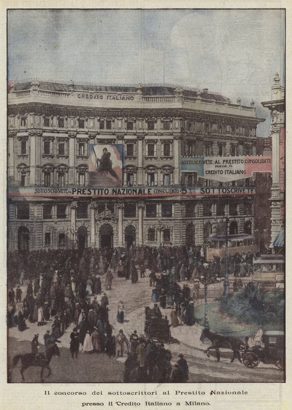 A competição dos assinantes do National Loan no Credito Italiano em Milão de Achille Beltrame