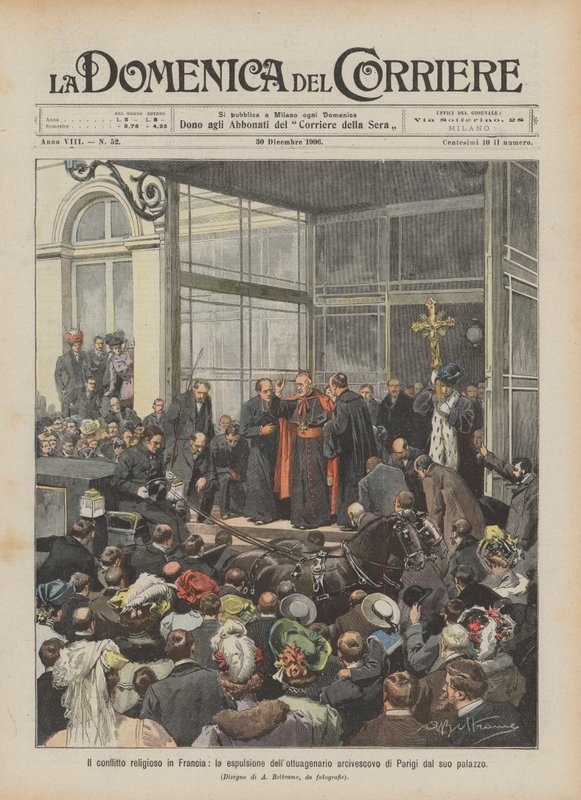 O conflito religioso na França, a expulsão do arcebispo octogenário de Paris de seu palácio de Achille Beltrame