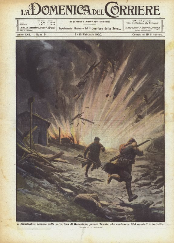 A explosão formidável da revista de pó Basovizza, perto de Trieste, que continha 900 quintais de balistite de Achille Beltrame