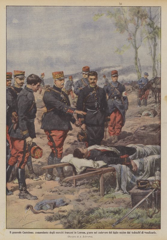 O general Castelnau, comandante dos exércitos franceses em Lorena, jura no cadáver de seu filho de Achille Beltrame