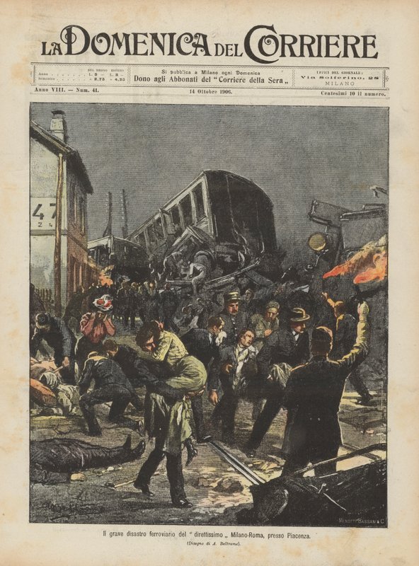 O desastre ferroviário grave do muito direto Milão-Roma, perto de Piacenza de Achille Beltrame