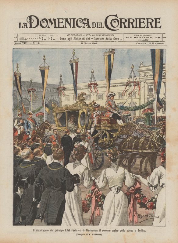 O casamento do príncipe Eitel Frederick da Alemanha, a solene chegada da noiva em Berlim de Achille Beltrame