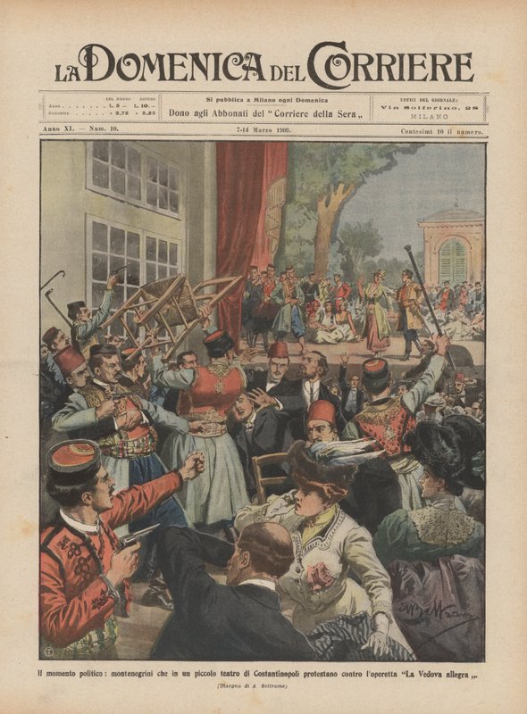 O momento político, montenegrinos protestando contra um pequeno teatro em Constantinopla de Achille Beltrame