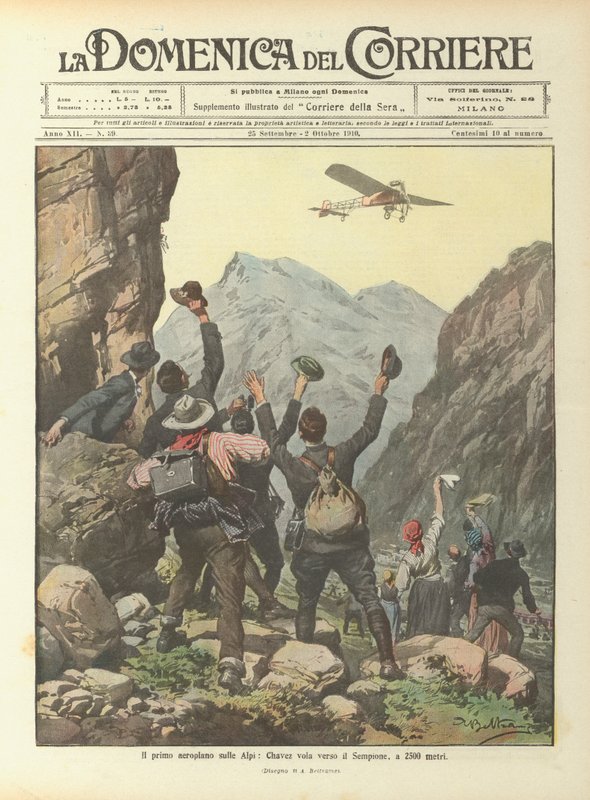 O primeiro avião nos Alpes, Chavez voa para o Simplon, a 2500 metros de Achille Beltrame