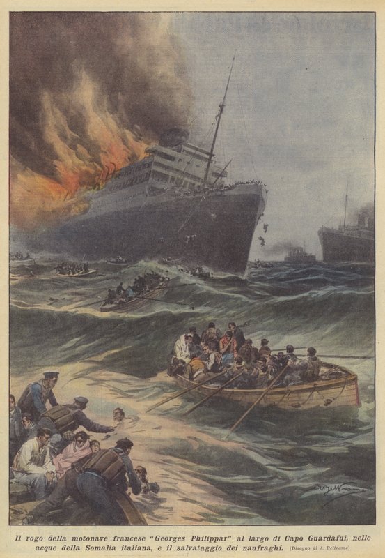 A queima do motor francês Georges Philippar ao largo de Capo Guardafui, nas águas do rio de Achille Beltrame