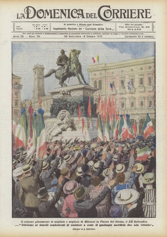 O juramento solene de milhares e milhares de milaneses na Piazza del Duomo, em 20 de setembro de Achille Beltrame