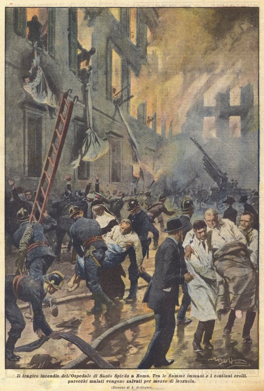 O trágico incêndio no Hospital Santo Spirito, em Roma de Achille Beltrame