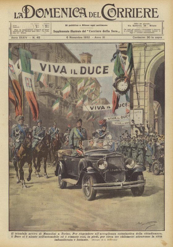 A chegada triunfante de Mussolini em Turim de Achille Beltrame