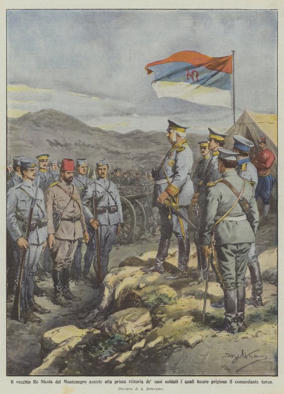 O velho rei Nicolau de Montenegro assiste a primeira vitória de seus soldados que fez de Achille Beltrame