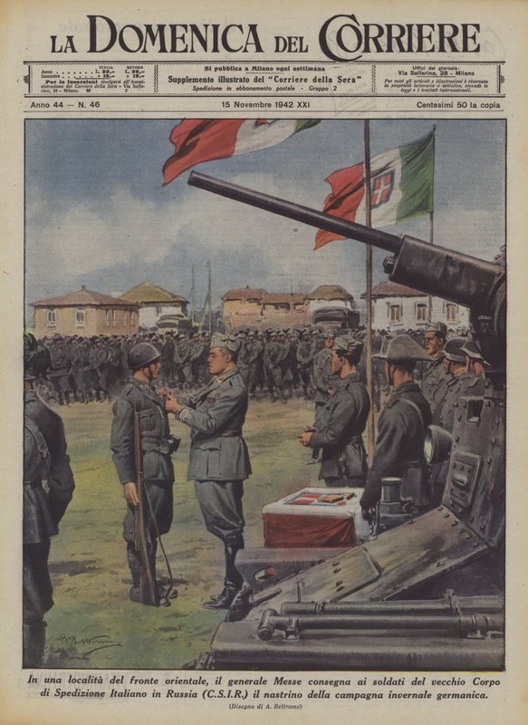 Em um local na frente oriental, o General Messe se rende aos soldados do antigo Corpo de Achille Beltrame