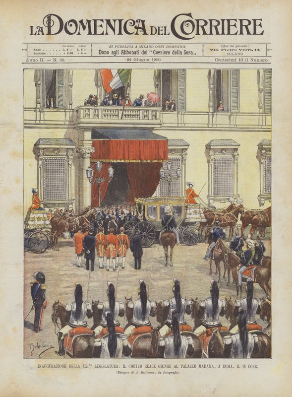 Inauguração da XXI Legislatura, A Procissão Real chega ao Palazzo Madama, em Roma, o 16º Corr. de Achille Beltrame
