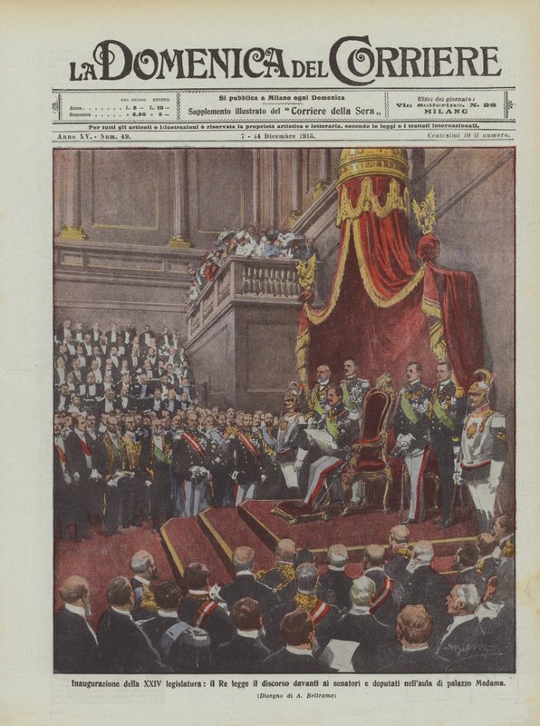 Inauguração do XXIV Legislativo, o rei lê o discurso perante os senadores e deputados de Achille Beltrame