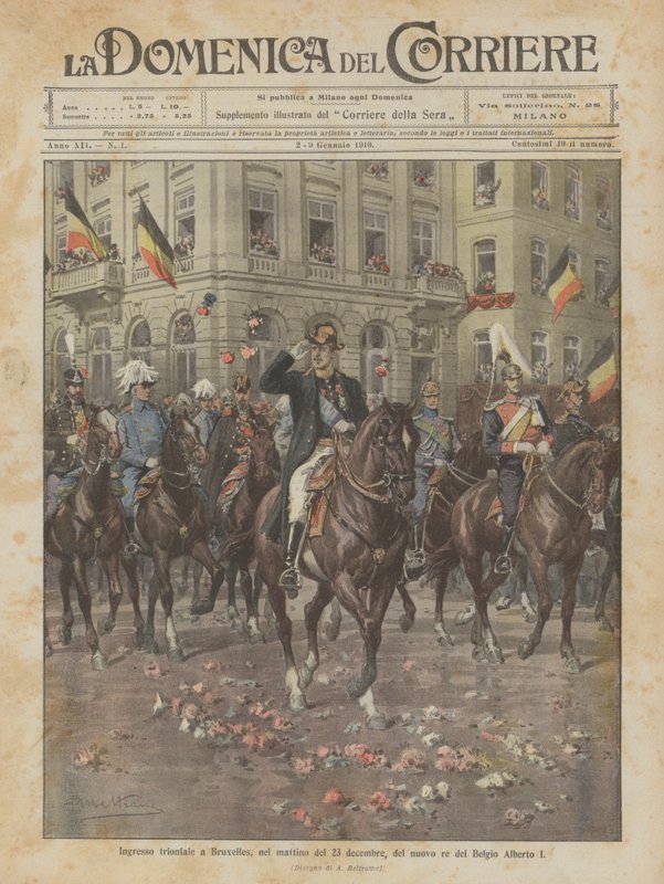 Entrada triunfal em Bruxelas, na manhã de 23 de dezembro, do novo rei da Bélgica, Alberto I de Achille Beltrame