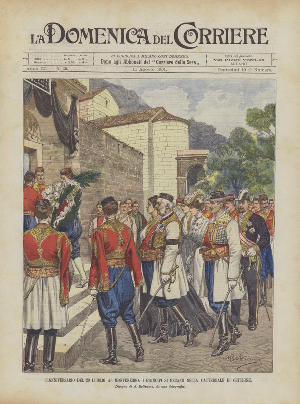 O ANIVERSÁRIO DE 29 DE JULHO No Montenegro, os príncipes entram na catedral de Cetigne de Achille Beltrame