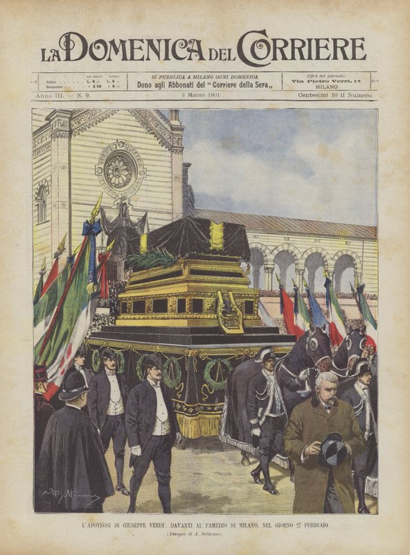LApoteosi Di Giuseppe Verdi, na frente do Famedio Di Milano, em 27 de fevereiro de Achille Beltrame