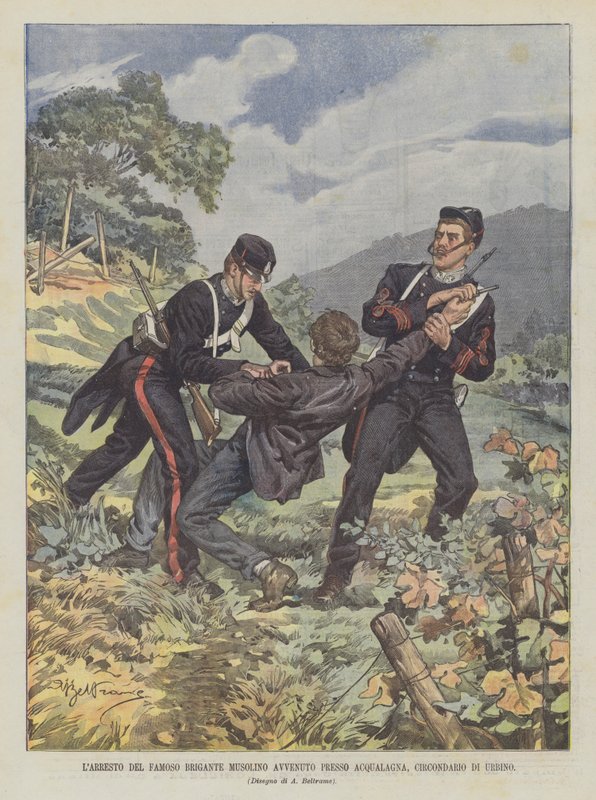 A prisão do famoso Musolino Brigante ocorrendo em Acqualagna, um distrito de Urbino de Achille Beltrame