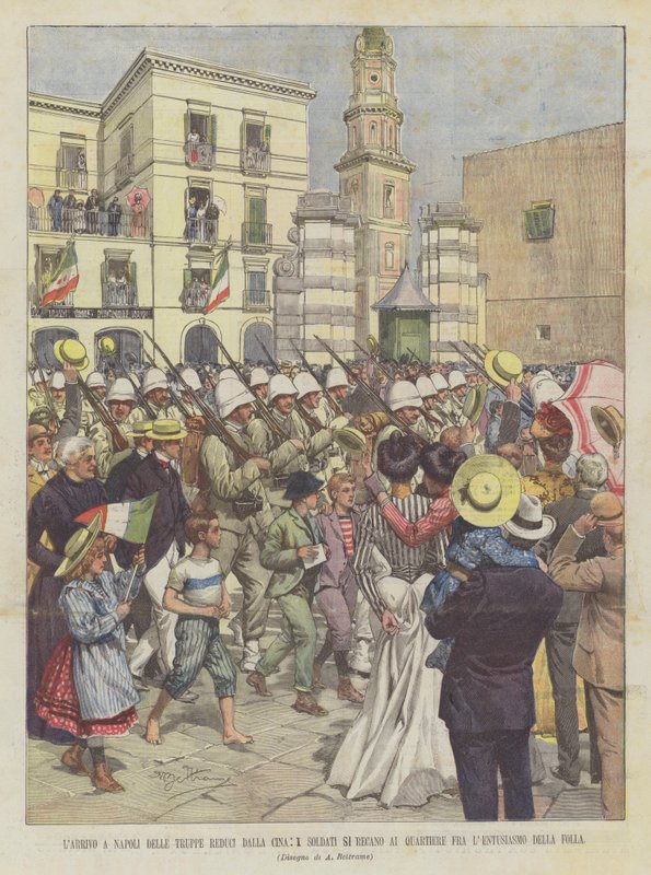 Chegada em Nápoles de veteranos de tropas da China, soldados vão para o distrito entre o entusiasmo da multidão de Achille Beltrame