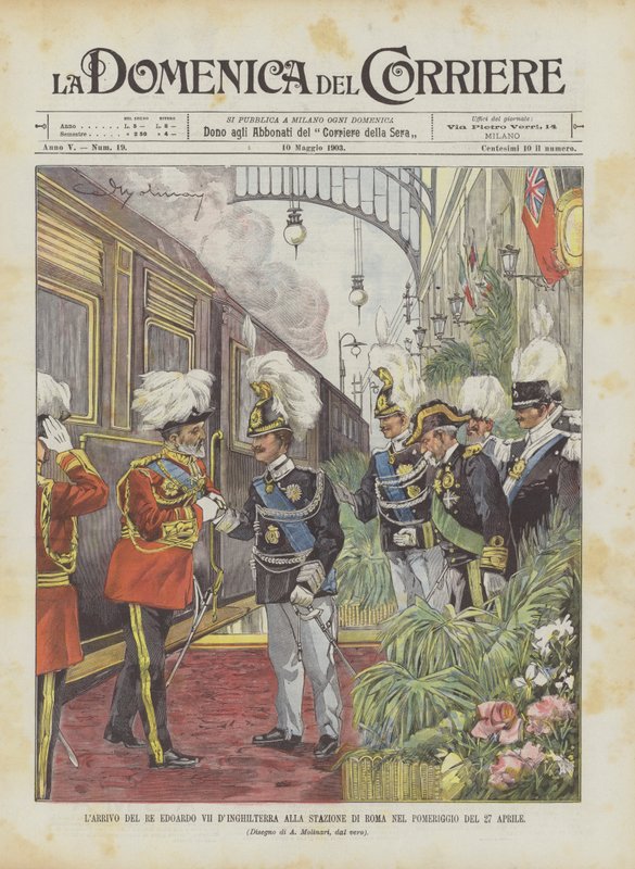 Chegada do rei Eduardo VII da Inglaterra na estação de Roma na tarde de 27 de abril de Achille Beltrame