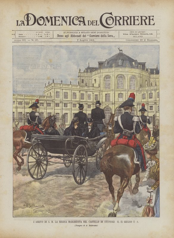 Chegada da Rainha Margherita no Castelo de Stupinigi em 25 de junho de Achille Beltrame