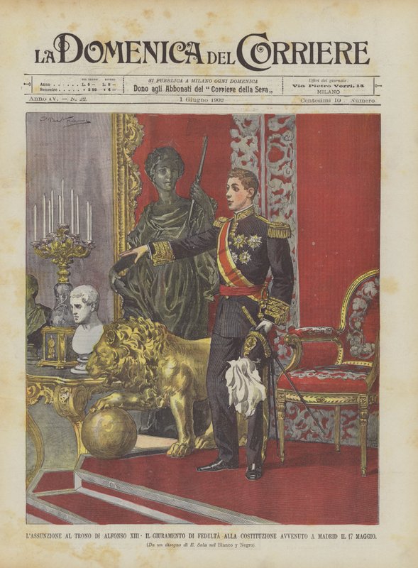 Assunção do trono de Alfonso XIII, juramento de Fedelta à Constituição no Madri em 17 de maio de Achille Beltrame
