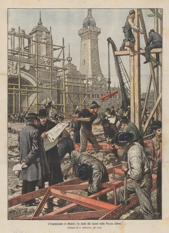 A exposição de Milão, o estado das obras na Piazza dArmi de Achille Beltrame