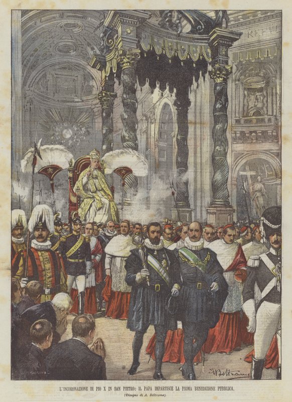 A coroação de Pio X em São Pedro, o Papa dá a primeira bênção pública de Achille Beltrame