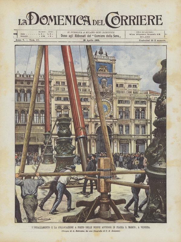 O levantamento e localização de novas antenas na Piazza S Marco, em Veneza de Achille Beltrame