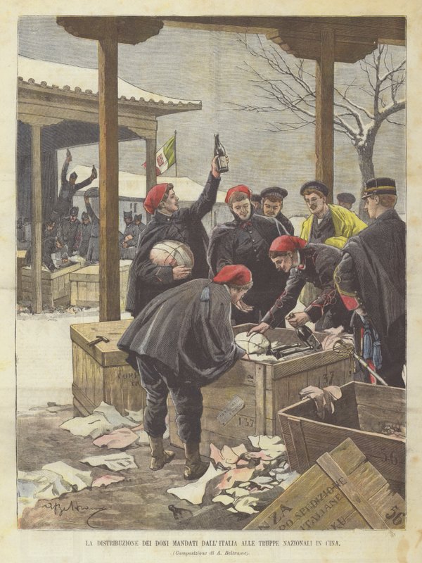 A distribuição de presentes da Itália para as tropas nacionais na China de Achille Beltrame