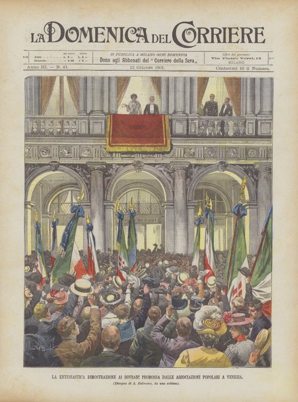 A entusiasta demonstração de soberanos promovida pelas associações populares em Veneza de Achille Beltrame