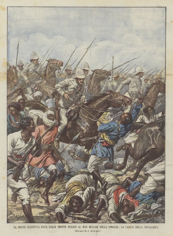 A sepultura derrotada dada pelas tropas britânicas ao mulá louco na Somália, a carga da cavalaria de Achille Beltrame